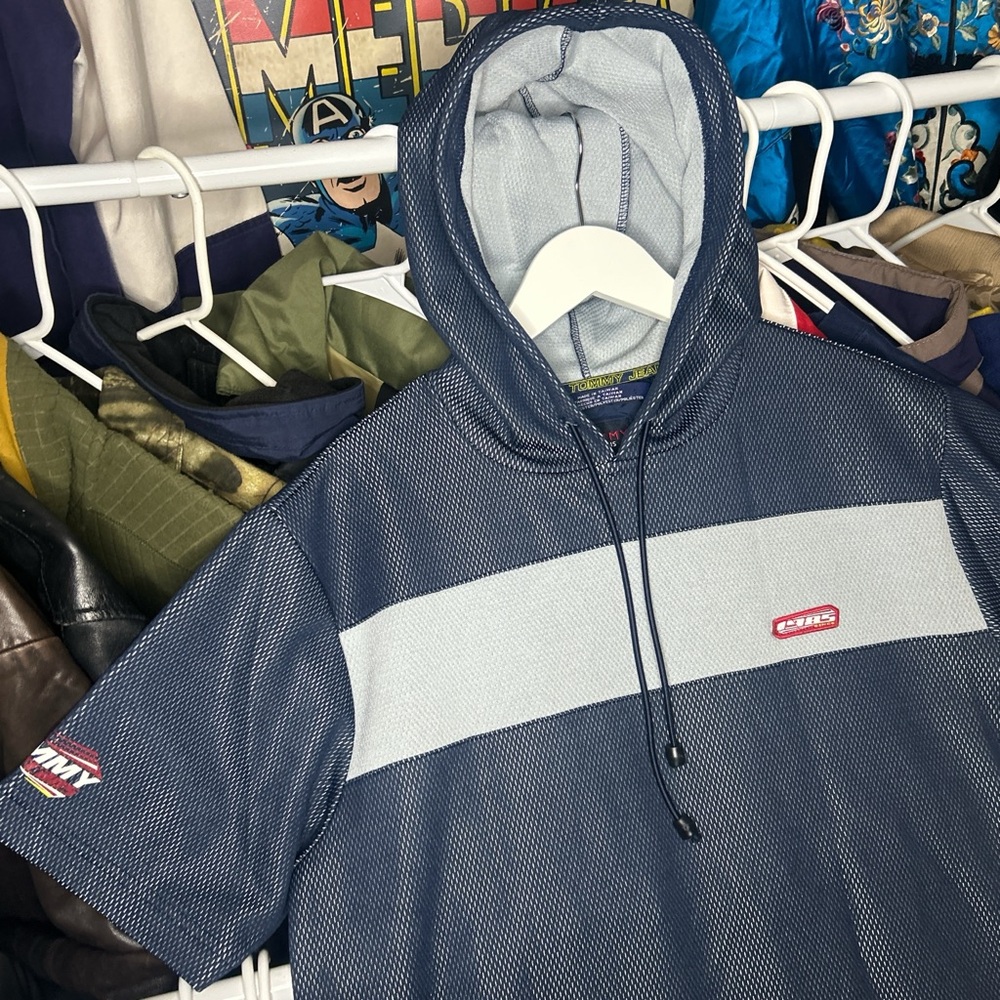 Rare 90s Tommy Jeans Hooded Jersey Shirt Medium